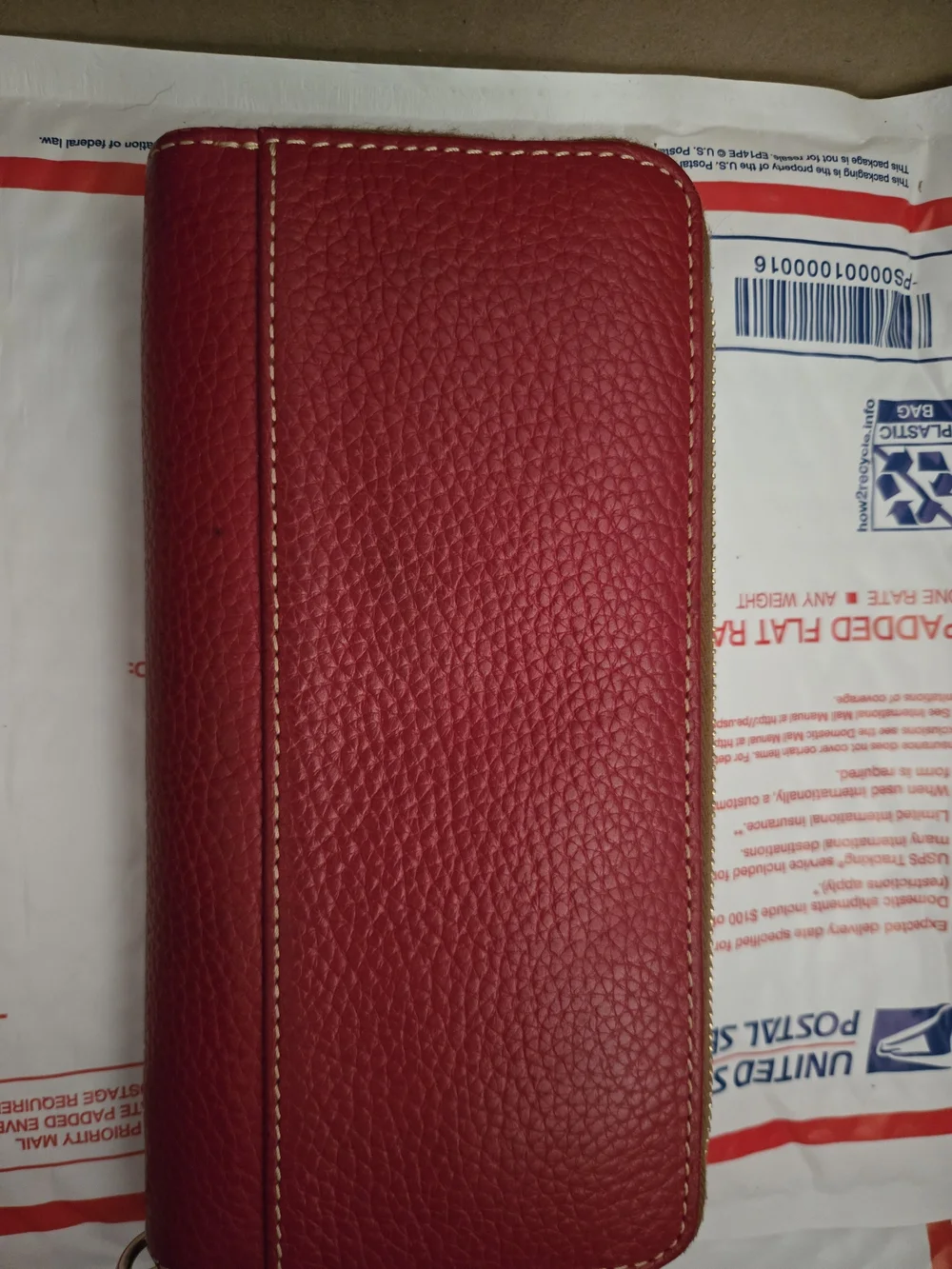 Dooney & Bourke Red Pebbled Leather Zip Wallet And Purse